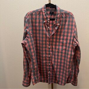 J. Crew Salmon & Blue Plaid Shirt Button Down Slim XL